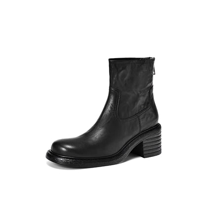 Bottines en cuir véritable pour femmes - Talons hauts, style moto court