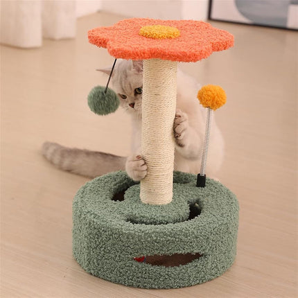 Cadre d'escalade compact pour chat avec griffoir en sisal et jouets interactifs