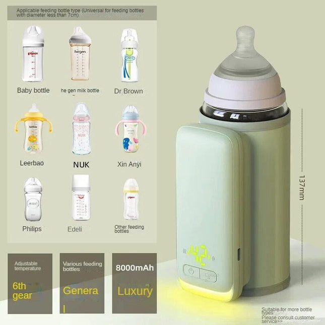 Portable 6-Level Adjustable Baby Bottle Warmer with Temperature Display and Night Light - Wnkrs