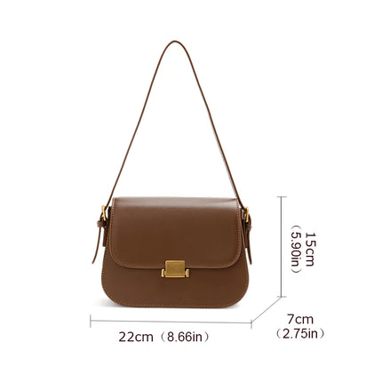 Bolso de hombro cuadrado retro elegante para mujer: bolso de mano de piel de vaca ajustable