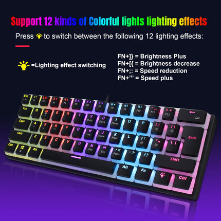 Teclado y ratón mecánicos con cable, iluminación RGB, color negro, ergonómicos, compactos