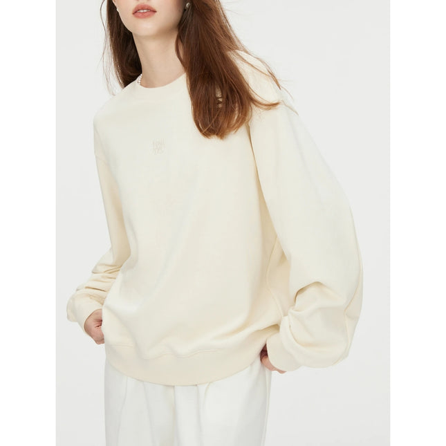 Pull décontracté en coton beige à manches tombantes pour femme