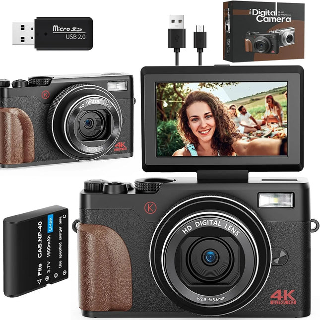 Caméra de vlogging 4K 48MP avec écran rabattable et zoom numérique 16X