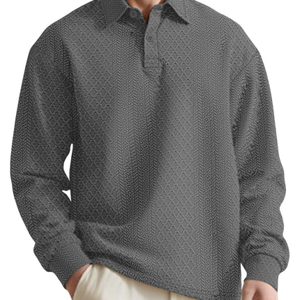 Texture Jacquard Solid Color Men's Long-sleeved Polo Shirt Lapel Loose Sweater