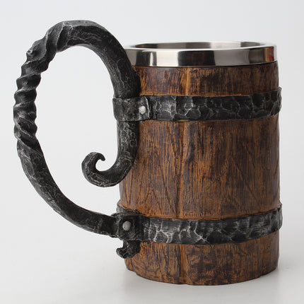 Simulation Wooden Barrel Double-layer Beer Creative Personality Resin Stainless Steel Liner Drinking Cup - Wnkrs