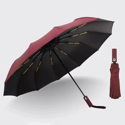 Parapluie noir durable et automatique à trois volets résistant aux UV