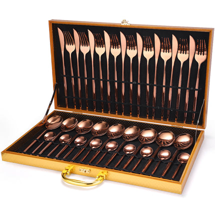 36-piece Stainless Steel Tableware Wooden Box Gift Box Set - Wnkrs