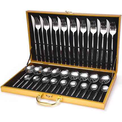 36-piece Stainless Steel Tableware Wooden Box Gift Box Set - Wnkrs