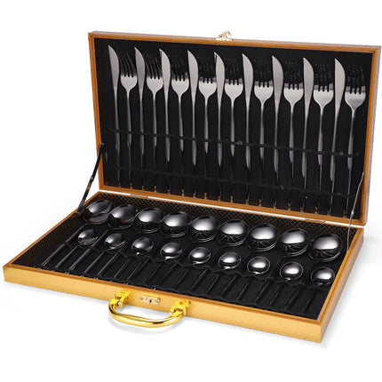 36-piece Stainless Steel Tableware Wooden Box Gift Box Set - Wnkrs