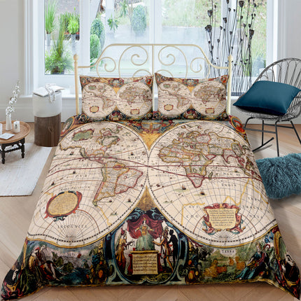 Treasure Map Digital Printing Three-Piece Customized DIY Cross-Border Amazon Bedding Nautical Chart Retro - Wnkrs