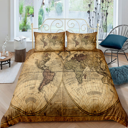 Treasure Map Digital Printing Three-Piece Customized DIY Cross-Border Amazon Bedding Nautical Chart Retro - Wnkrs