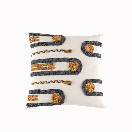 Indian Hand-tufted Cushion Cover, Ethnic Style Braid Loop Velvet Throw Pillow - Wnkrs
