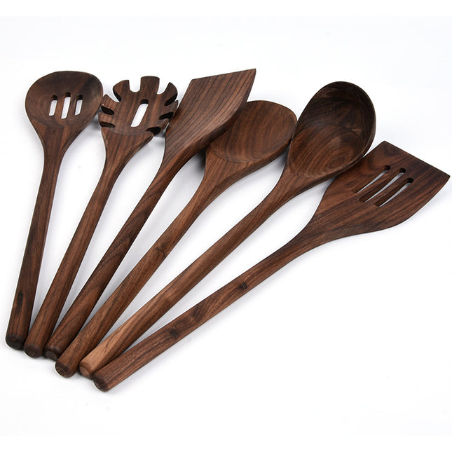 New 6-Piece Black Walnut Kitchen Utensils Household Solid Wood Kitchen Cooking Wooden Shovel Wooden Spoon Cooking Set - Wnkrs