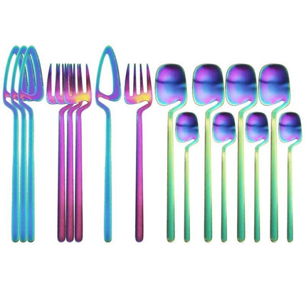 Rainbow Dinnerware Set Spoon Fork Knife Table Decor Cutlery Sets Kitchen Matte Gold tableware Set Desserts Soup Coffee Use - Wnkrs