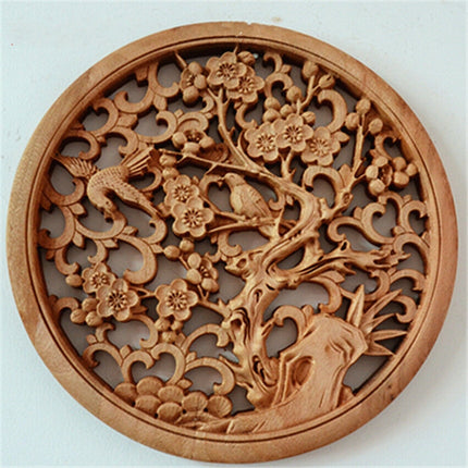 Camphor Solid Wood Living Room Chinese Style Round Antique Blessing Porch Wall Hanging - Wnkrs