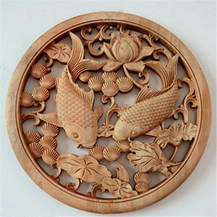 Woodcarving Camphor Wood Small Pendant Chinese Style Antique Wall Hanging - Wnkrs