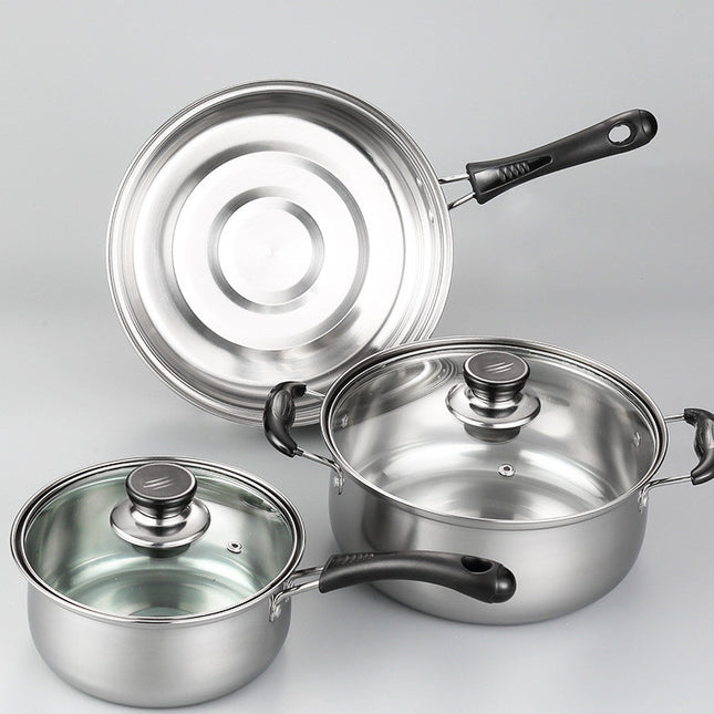 Stainless Steel Kitchenware Set Three-piece Pot Soup Pot Wok Kitchen Gift Gift Combo Set Pot - Wnkrs