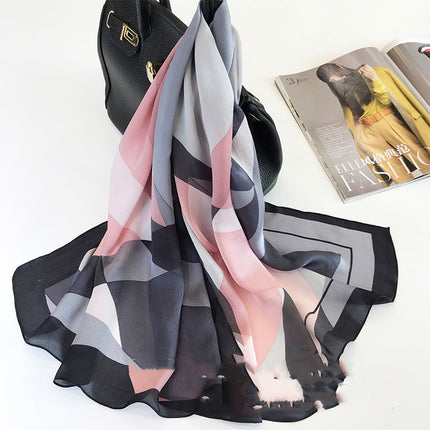 Silk Scarves Spring And Autumn European And American Style Geometric Pattern Long Silk Scarf Shawl Dual-Use - Wnkrs