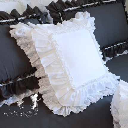 Top Luxury Khaki European Embroidery Cushion Cover Big Ruffle Lace Wrinkle Pillow Cover Cake Layers Princess Bedding Pillowcase - Wnkrs