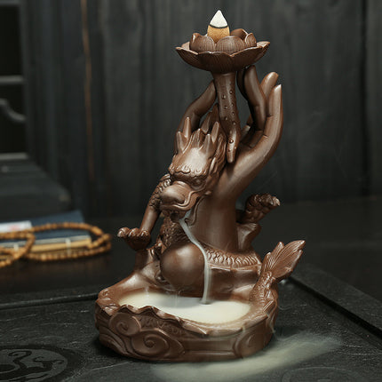 New Direct Sale Purple Sand Backflow Incense Burner Creative Indoor Sandalwood Incense Burner Ornaments Panlong Hand Aromatherapy Incense Burner Crafts - Wnkrs