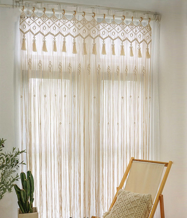 Perforated Nordic Woven Shading Light Tassel Partition Curtain Sliding Curtain - Wnkrs