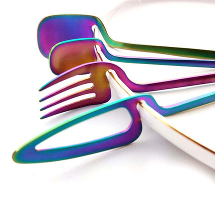 Rainbow Dinnerware Set Spoon Fork Knife Table Decor Cutlery Sets Kitchen Matte Gold tableware Set Desserts Soup Coffee Use - Wnkrs