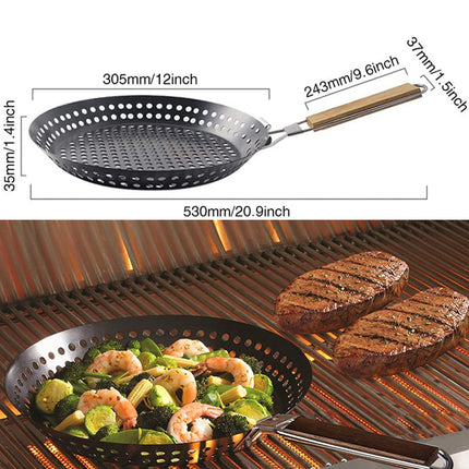 Outdoor Camping Foldable Round Frying Pan Picnic BBQ Heat Resistant Steak Grilled Skillet - Wnkrs