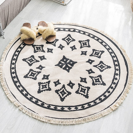 Round Hand-Woven Carpet Tassel Edge Simple Line Coffee Table Mat American Light Luxury Floor Mat - Wnkrs