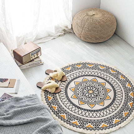 Round Hand-Woven Carpet Tassel Edge Simple Line Coffee Table Mat American Light Luxury Floor Mat - Wnkrs