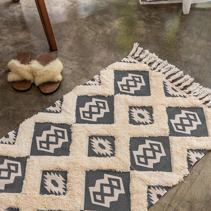 Cotton And Linen Three-Dimensional Tufted Mats Handmade Tassel Carpet Nordic Style Carpet Mats Ethnic Style Foot Mats - Wnkrs