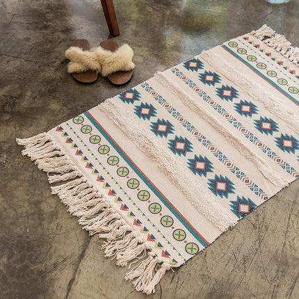 Cotton And Linen Three-Dimensional Tufted Mats Handmade Tassel Carpet Nordic Style Carpet Mats Ethnic Style Foot Mats - Wnkrs