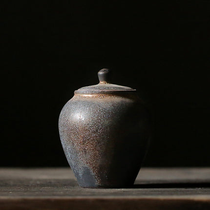 Tiny Gilt Ceramic Tea Caddy Small Stoneware - Wnkrs