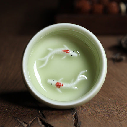 Celadon Tea Set, Tasting Cup, Small Fish Tea Cup, Geyao Ice Cracked Glazed Carp Cup, Small Tea Bowl - Wnkrs