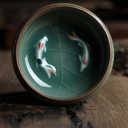 Celadon Tea Set, Tasting Cup, Small Fish Tea Cup, Geyao Ice Cracked Glazed Carp Cup, Small Tea Bowl - Wnkrs