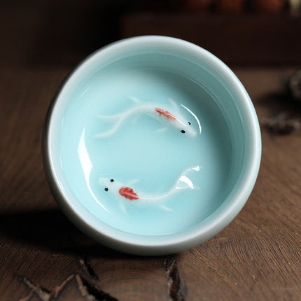 Celadon Tea Set, Tasting Cup, Small Fish Tea Cup, Geyao Ice Cracked Glazed Carp Cup, Small Tea Bowl - Wnkrs