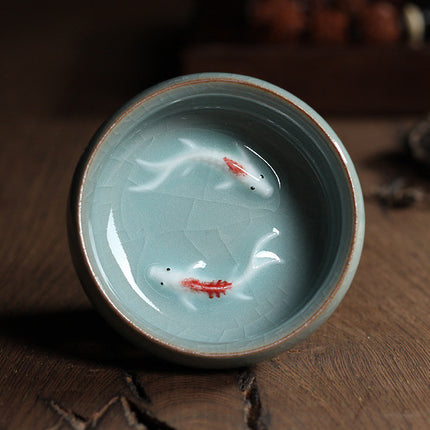 Celadon Tea Set, Tasting Cup, Small Fish Tea Cup, Geyao Ice Cracked Glazed Carp Cup, Small Tea Bowl - Wnkrs