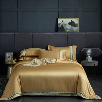 Four-piece Set Of Washed Silk Satin Striped Sheets, Solid Color Ice Silk Jane Ou Silk Slippery Bed Linen - Wnkrs