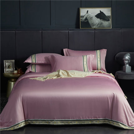 Four-piece Set Of Washed Silk Satin Striped Sheets, Solid Color Ice Silk Jane Ou Silk Slippery Bed Linen - Wnkrs