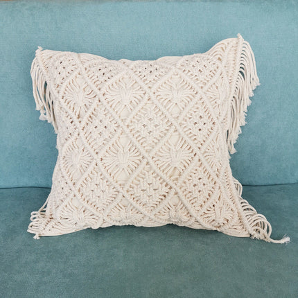 Beige Morocco Handmade Knitting Woven Pillow Cushion Cover - Wnkrs