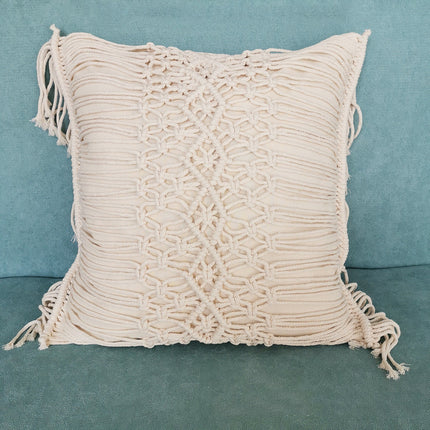 Beige Morocco Handmade Knitting Woven Pillow Cushion Cover - Wnkrs