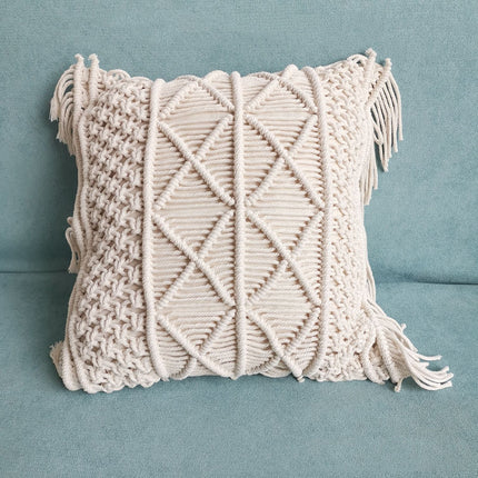 Beige Morocco Handmade Knitting Woven Pillow Cushion Cover - Wnkrs