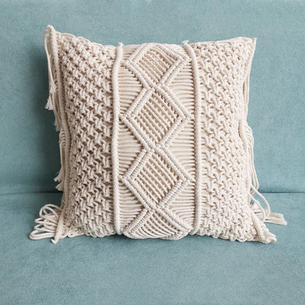 Beige Morocco Handmade Knitting Woven Pillow Cushion Cover - Wnkrs