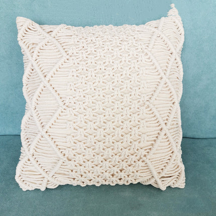 Beige Morocco Handmade Knitting Woven Pillow Cushion Cover - Wnkrs