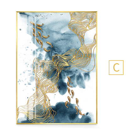 Abstract Gold Fish Canvas Painting Nordic Marble. - Wnkrs