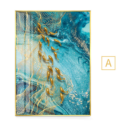 Abstract Gold Fish Canvas Painting Nordic Marble. - Wnkrs