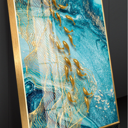 Abstract Gold Fish Canvas Painting Nordic Marble. - Wnkrs