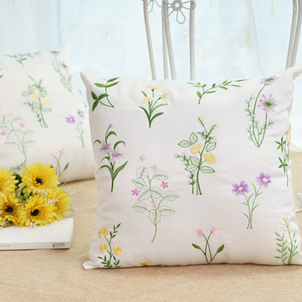 Pastoral Style Simple Fashion Embroidery Flowers And Plants Square European Sofa Living Room Bedside Cushions Waist Cloth Pillowcase - Wnkrs