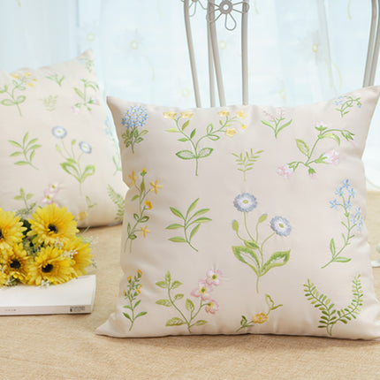 Pastoral Style Simple Fashion Embroidery Flowers And Plants Square European Sofa Living Room Bedside Cushions Waist Cloth Pillowcase - Wnkrs