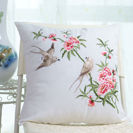 Pastoral Style Simple Fashion Embroidery Flowers And Plants Square European Sofa Living Room Bedside Cushions Waist Cloth Pillowcase - Wnkrs