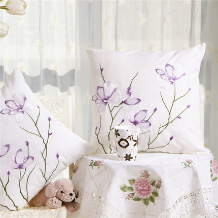 Pastoral Style Simple Fashion Embroidery Flowers And Plants Square European Sofa Living Room Bedside Cushions Waist Cloth Pillowcase - Wnkrs